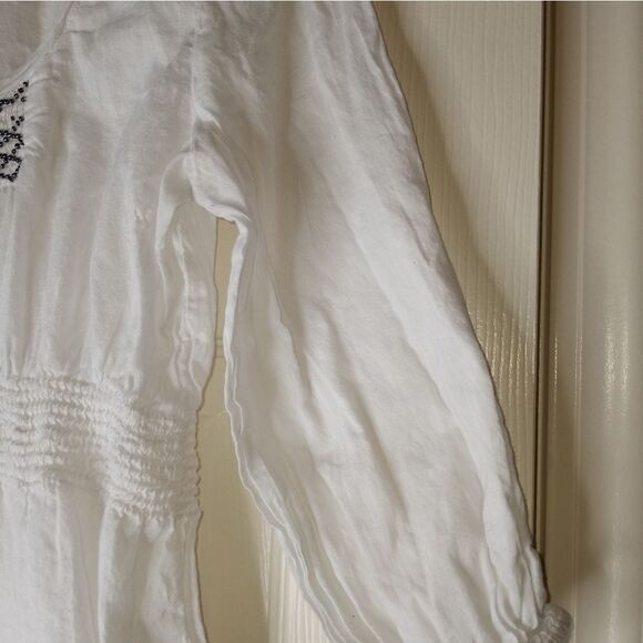 CalvinKleinJeansS/PFitandFlareBabydoll 100%CottonWhite3/4SleeveBeaded Women'sTop - Picture 7 of 9